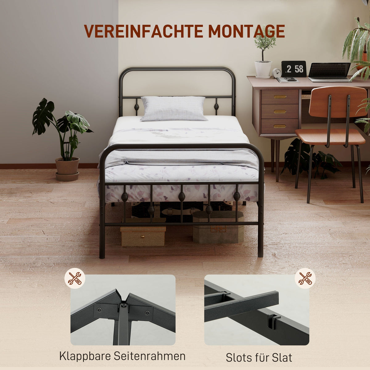 Bed Frame, Foldable, 82.5 cm High, Metal, Black