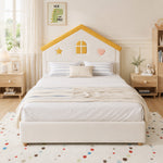 House Bed 140x200cm Upholstered Bed with 4 Drawers, Velvet Beige