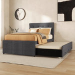 Upholstered Bed 90x200cm Pull-out Trundle 3 Drawers Adjustable Headboard - Grey