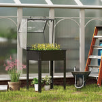 Raised Garden Bed with Cover, Elevated Herb Planter & Drainage Holes, Metal Black