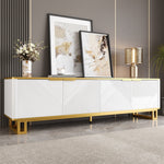 TV Cabinet Four Doors Geometric Texture 160x37.5x48cm White