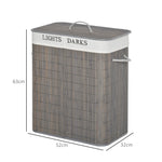 Laundry Basket 100L 2 Compartments Foldable Bamboo, Grey