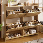 Shoe Cabinet Modern 4 Door Wooden Slat Metal Frame - 108.5x24x100cm