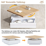 Multifunctional Swivel Coffee Table with Storage, White and Walnut