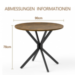 90 cm Round Dining Table, Space-Saving Kitchen Table with Metal Legs, Brown & Black