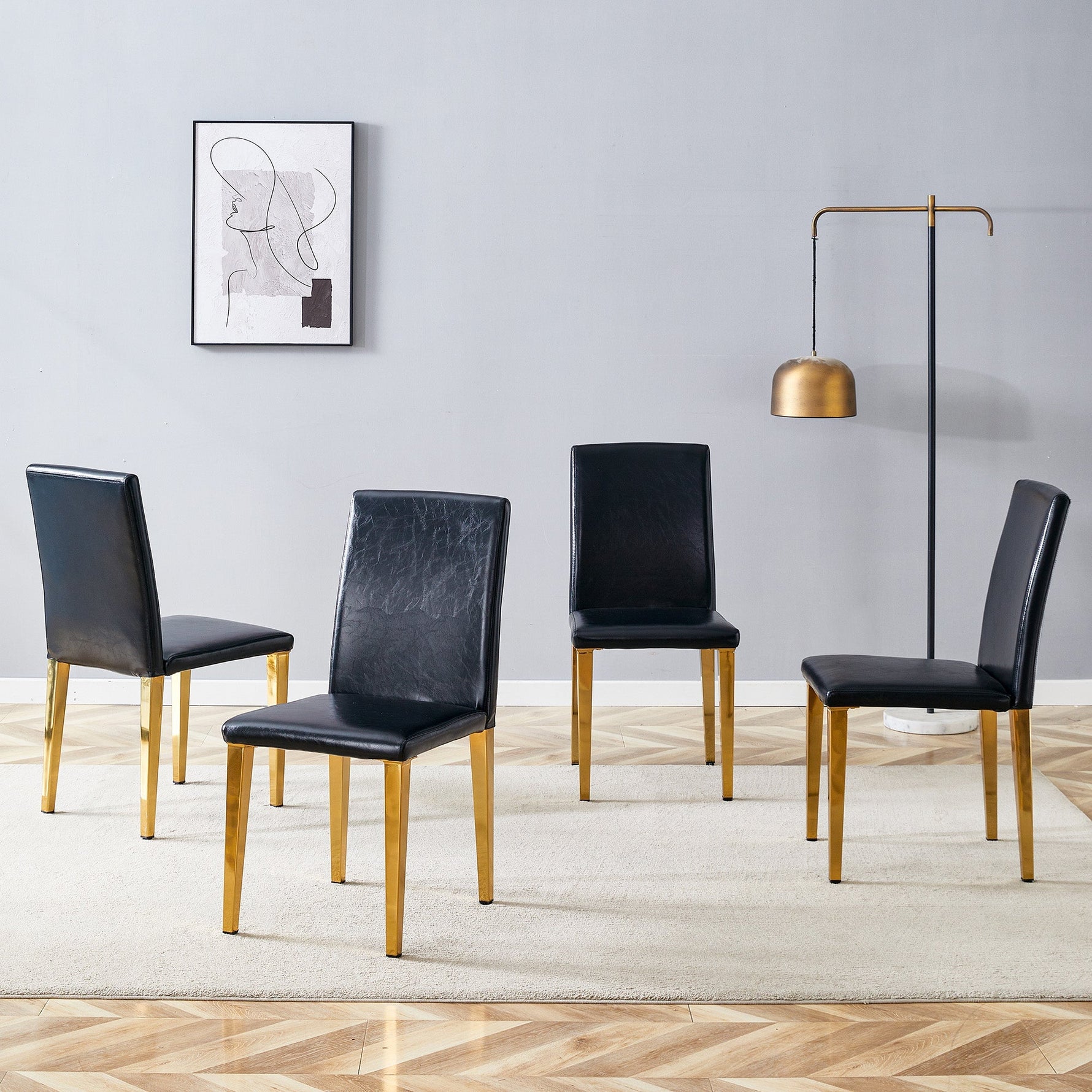 Minimalist Dining Chairs Set of 4, European Lightweight Luxury Style, Black and Gold