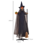Halloween Witch Decoration, Broom, Glowing Eyes, Spooky Sounds, Flexible Arms