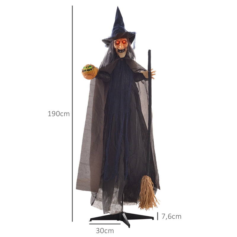 Halloween Witch Decoration, Broom, Glowing Eyes, Spooky Sounds, Flexible Arms