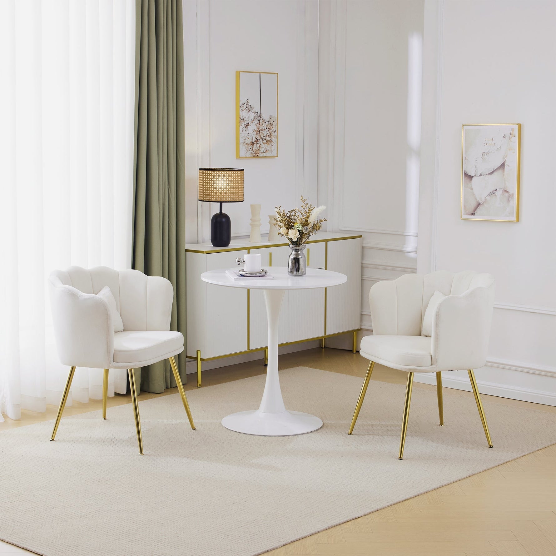 Chairs, Modern Upholstered with Petal Back & Butterfly Cushions, Velvet