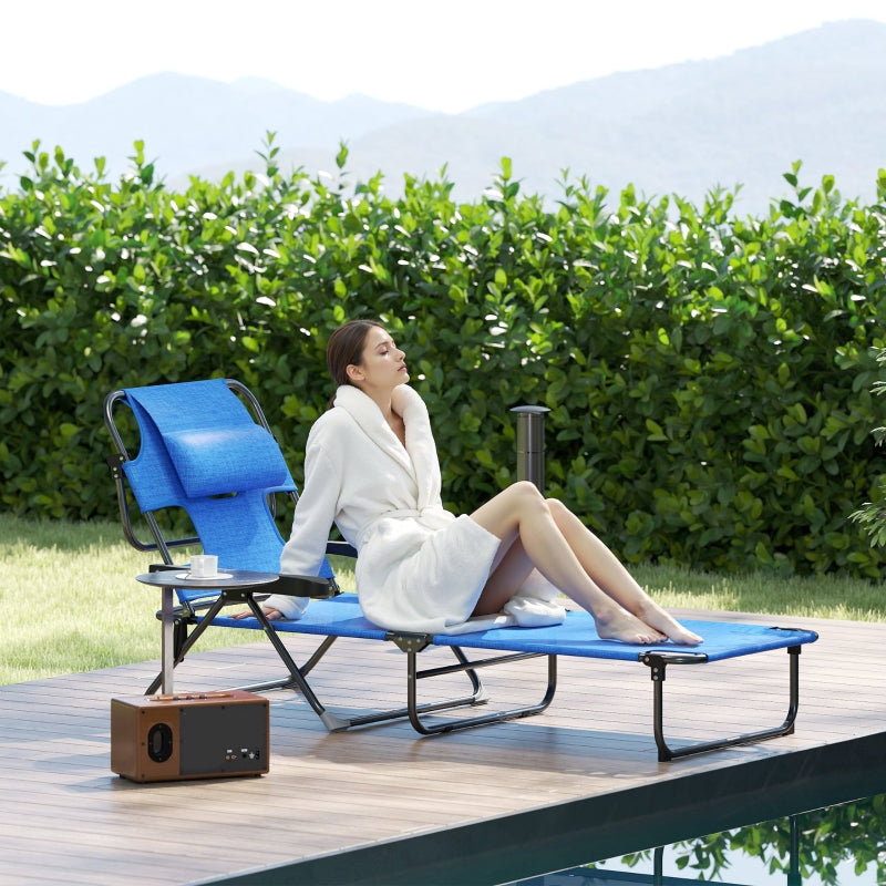 Sun Lounger, Foldable Weatherproof, Black + Dark Blue
