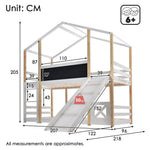 Children's Bed Tree House, Loft Bed with Slide & Ladder, 90x200cm, Natural & White