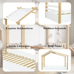 Wooden Bed, House Design Single with Slatted Frame, Pine & MDF White & Natural