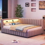 Sofa bed 140x200, LED light USB port, velvet grey