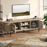 TV Cabinet Lowboard 160x40x47cm Openwork Design 2 Cabinets for 65" TV - Natural Wood