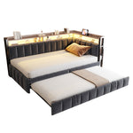 Upholstered Sofa Bed 90x200cm, Trundle & Storage, Dark Grey Velvet