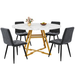 Round Dining Table Metal Legs Marble Look - Black/White