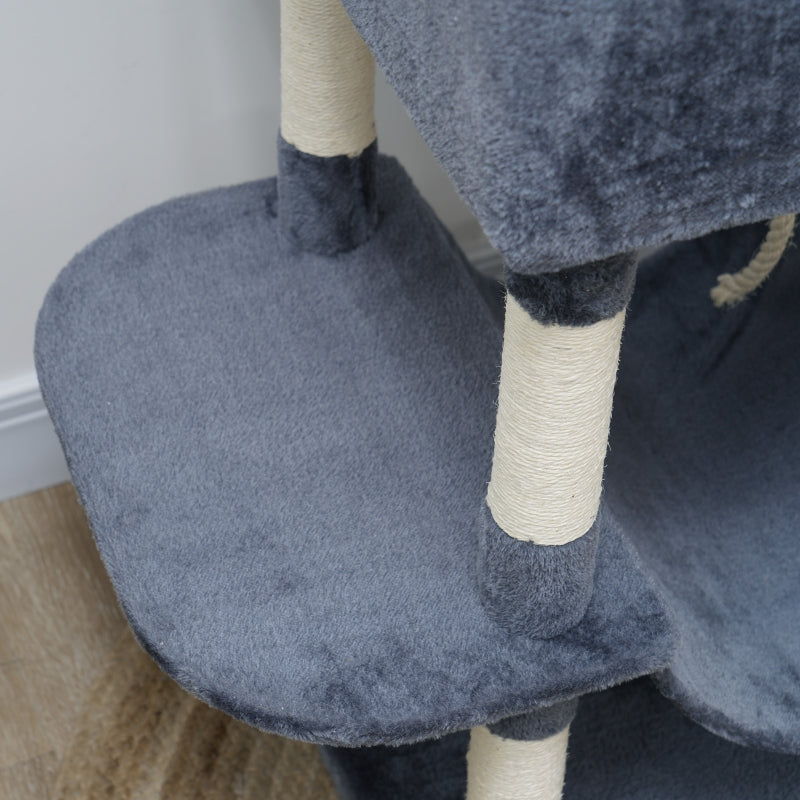 Cat Tree with Cave, 2 Play Balls, Sisal Posts, Platform, Dark Grey