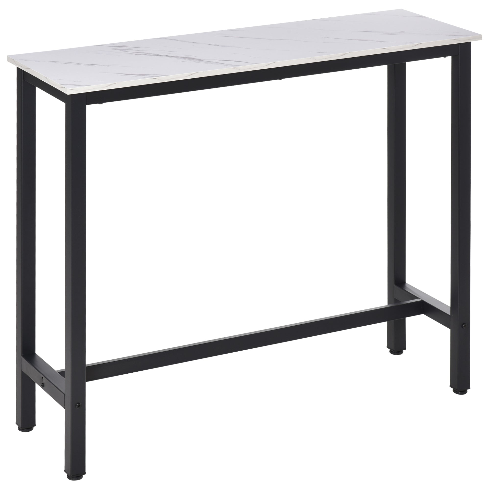 Bar Table, Adjustable Feet, Marble Look, White+Black