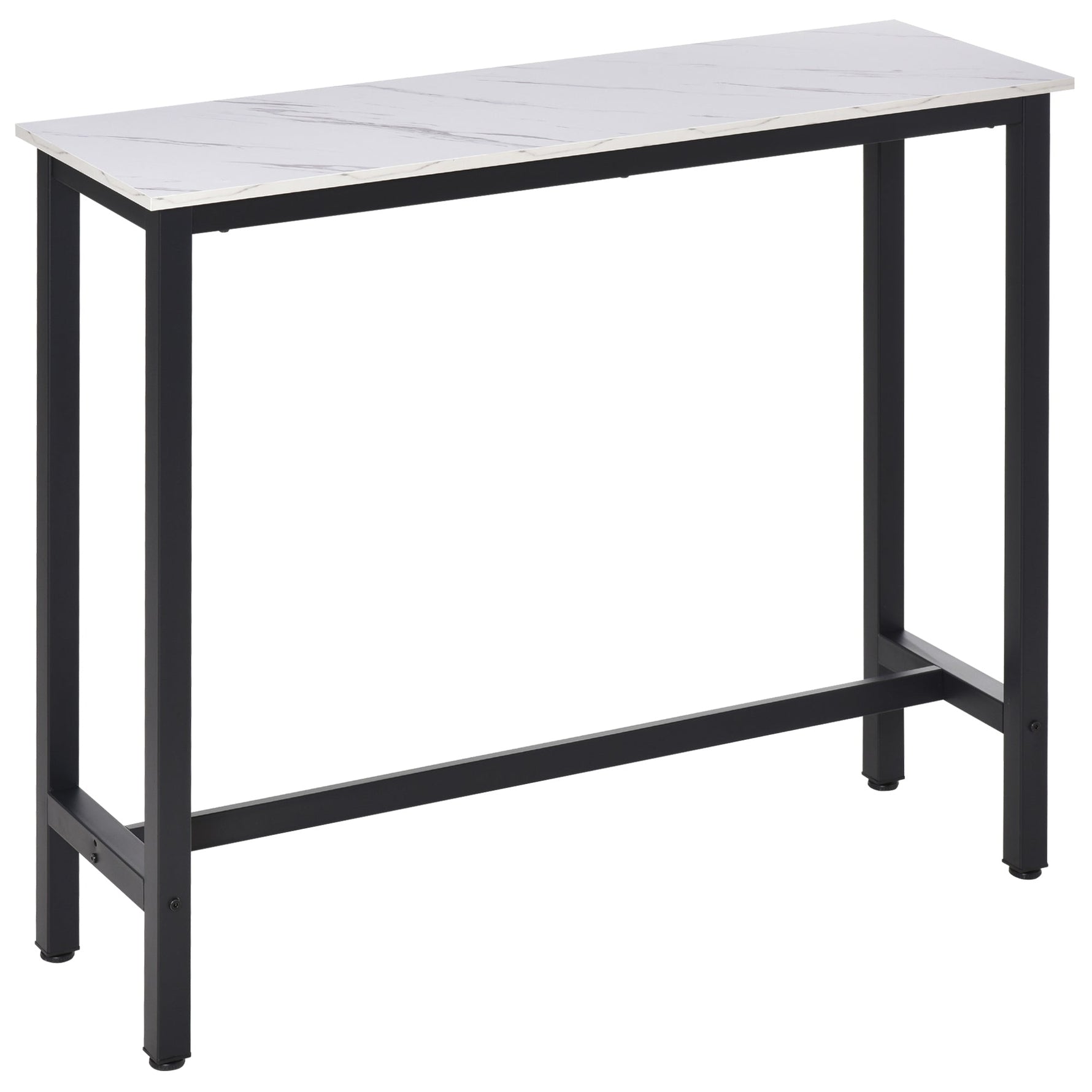 Bar Table, Adjustable Feet, Marble Look, White+Black