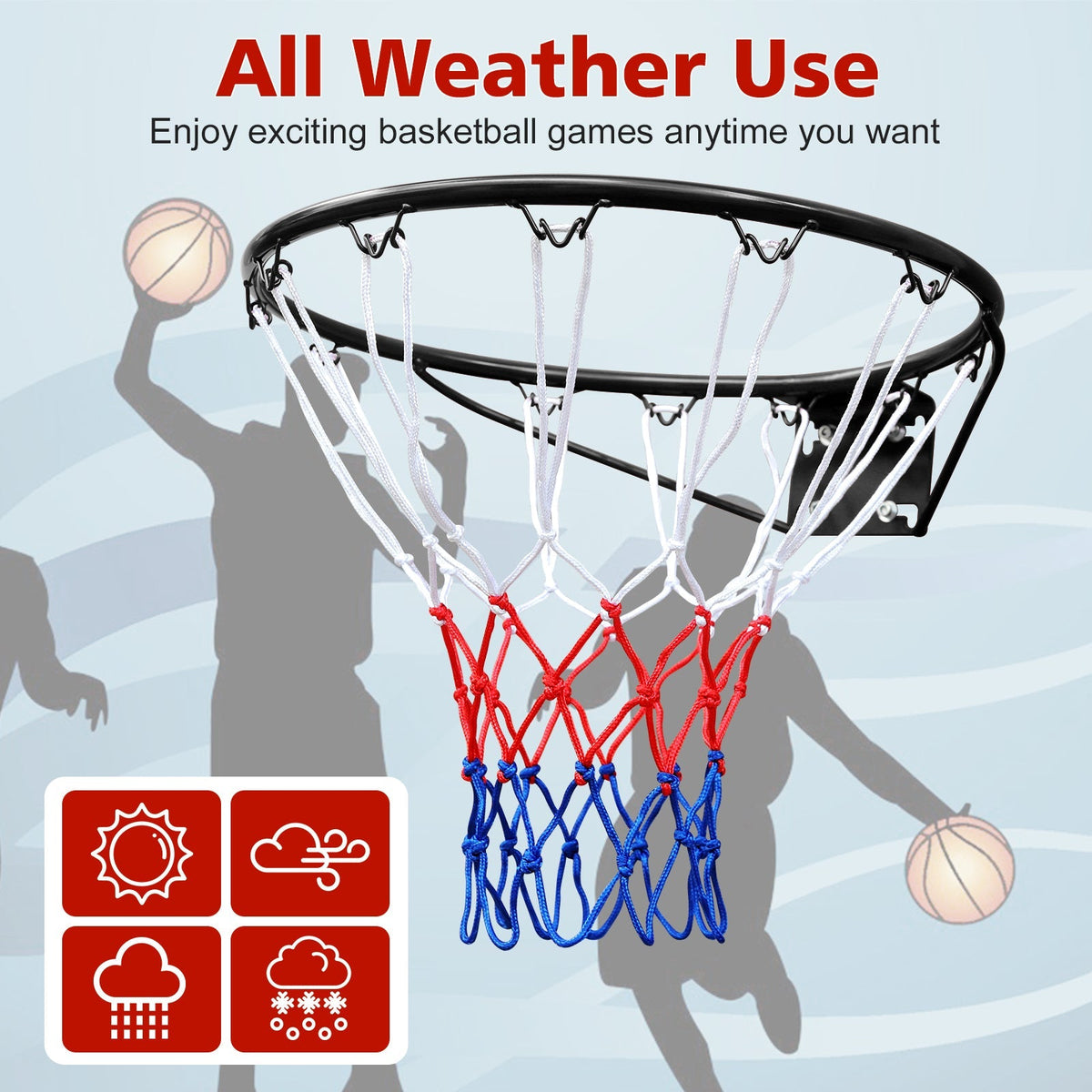 Basketball Rim Replacement, 45.72cm Wall/Door Mounted, Heavy Duty, Black