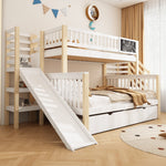 House Bunk Bed, Multifunctional Storage Slide Chalkboard 140x200cm & 90x200cm, White