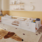 Wooden Children's Bed 90x200cm Open Storage Shelves and Case White Pine Wood
