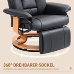 Swivel Recliner TV Chair, Footrest 150 kg Capacity, Faux Leather Black