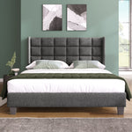 Upholstered Bed with Headboard, Slatted Frame, 140x200cm, Grey Linen