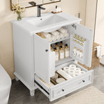 Bathroom Vanity Unit with Ceramic Sink and Solid Wood Legs, White