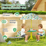 Children's Seating Set 4-piece with Removable Parasol and 2 Folding Chairs Green