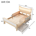 Children's Bed with Cat Ear Headboard, RGB LED Lighting, Storage Drawer and Safety Rails, 90x190cm, White and Oak