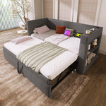 Upholstered Bed 140x200cm with USB, Storage & LED, Grey