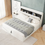 Upholstered Bed 160x200cm Hydraulic & Concealed Headboard Storage PU - White