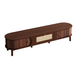 TV Cabinet Natural Wood Doors Rattan Drawers Rustic Storage