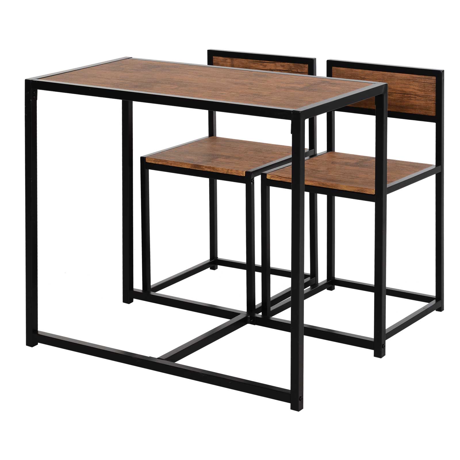 Dining Set with 2 Chairs, Kitchen Table Group, Metal and Natural Wood