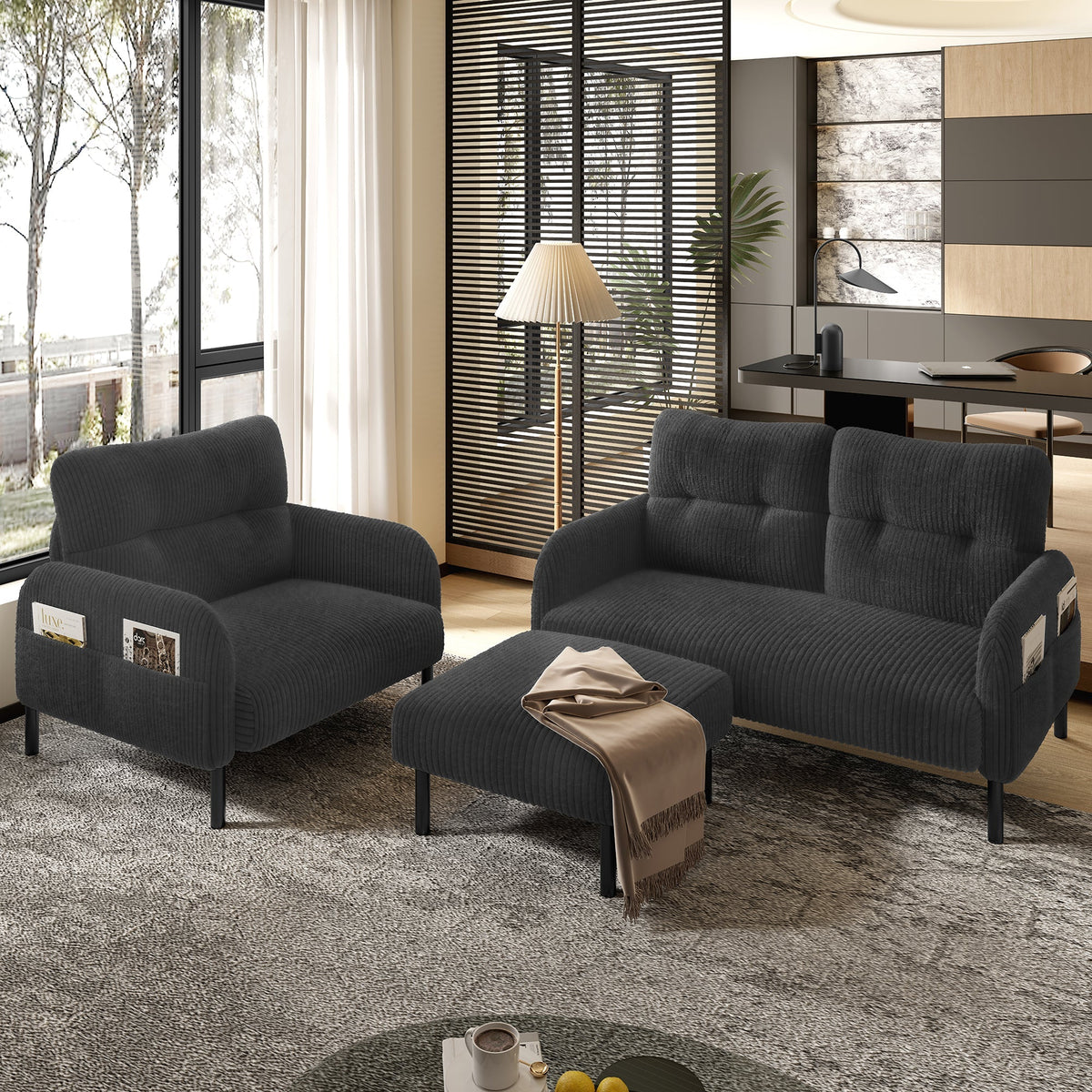 Premium corduroy stool super-soft velour metal frame