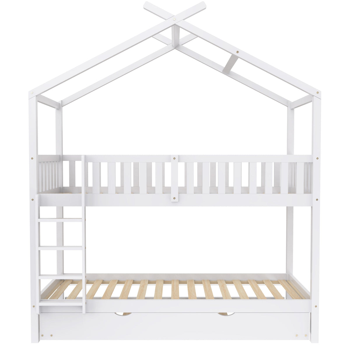 House Bed 90x200cm Triple Extendable Space-Saving - White