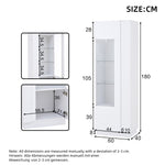 Cabinet, 60x40x180cm High-Gloss Display with LED Lighting, White Acrylic