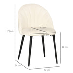 Dining Chairs, Set of 2 Upholstered with Velvet Backrest and Steel Legs, Cream