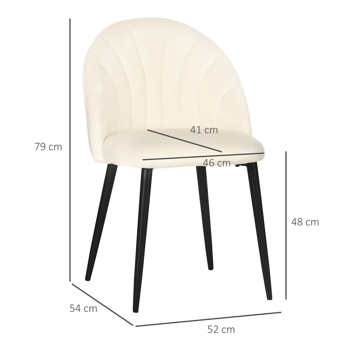 Dining Chairs, Set of 2 Upholstered with Velvet Backrest and Steel Legs, Cream