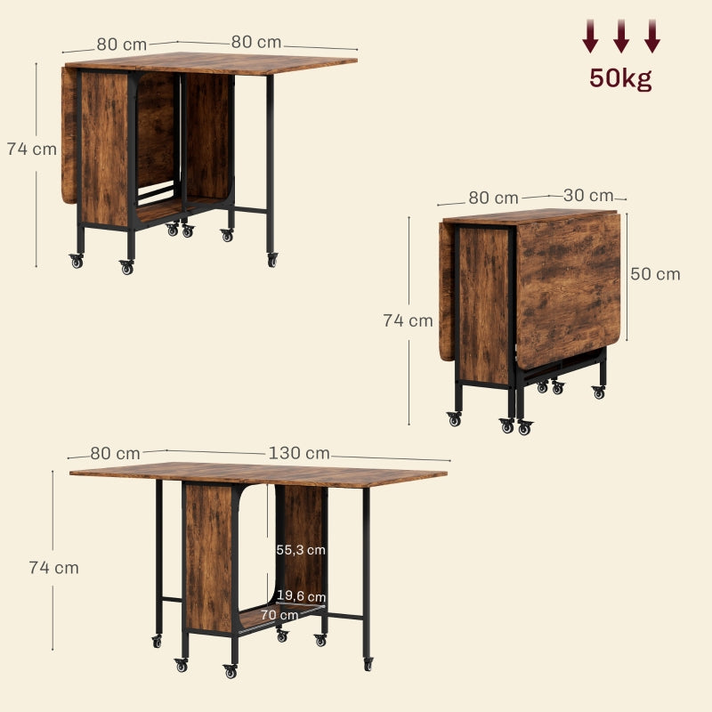 Folding Dining Table 6 Seater with Shelf 130x80x74cm - Reddish-brown