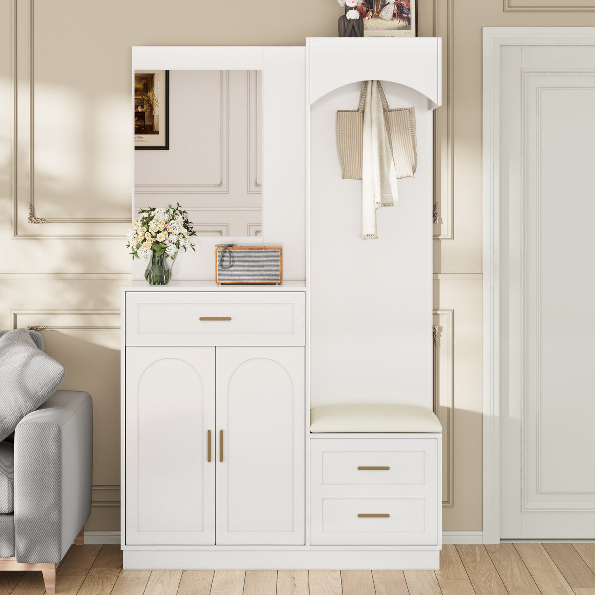 Compact Wardrobe Shoe Cabinet Entrance Storage with Mirror, Modern