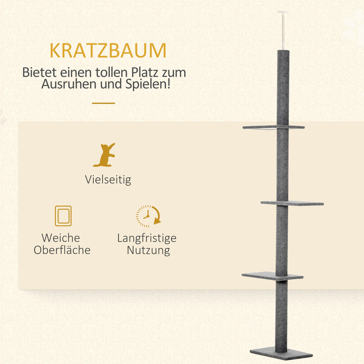 Cat Tree, Height-Adjustable Ceiling-High Climbing, Gray