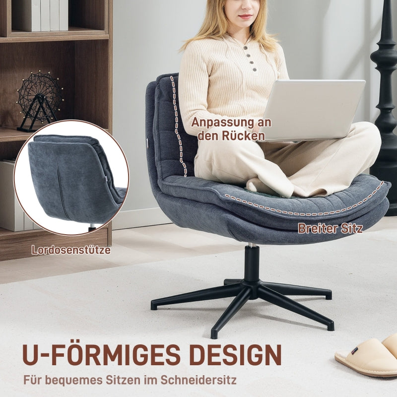 Office Chair, Wide Seat Height Adjustable Swivel, Dark Grey Linen Look