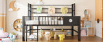 Low Loft Bed with Storage Compartments, 90x200cm, Black Metal