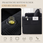 Compact Modular Sofa Side Pocket Cup Holder 3 Cushions - Corduroy Black
