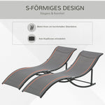 Sun Loungers Set of 2 Ergonomic Recliner Aluminum Texteline Dark Grey