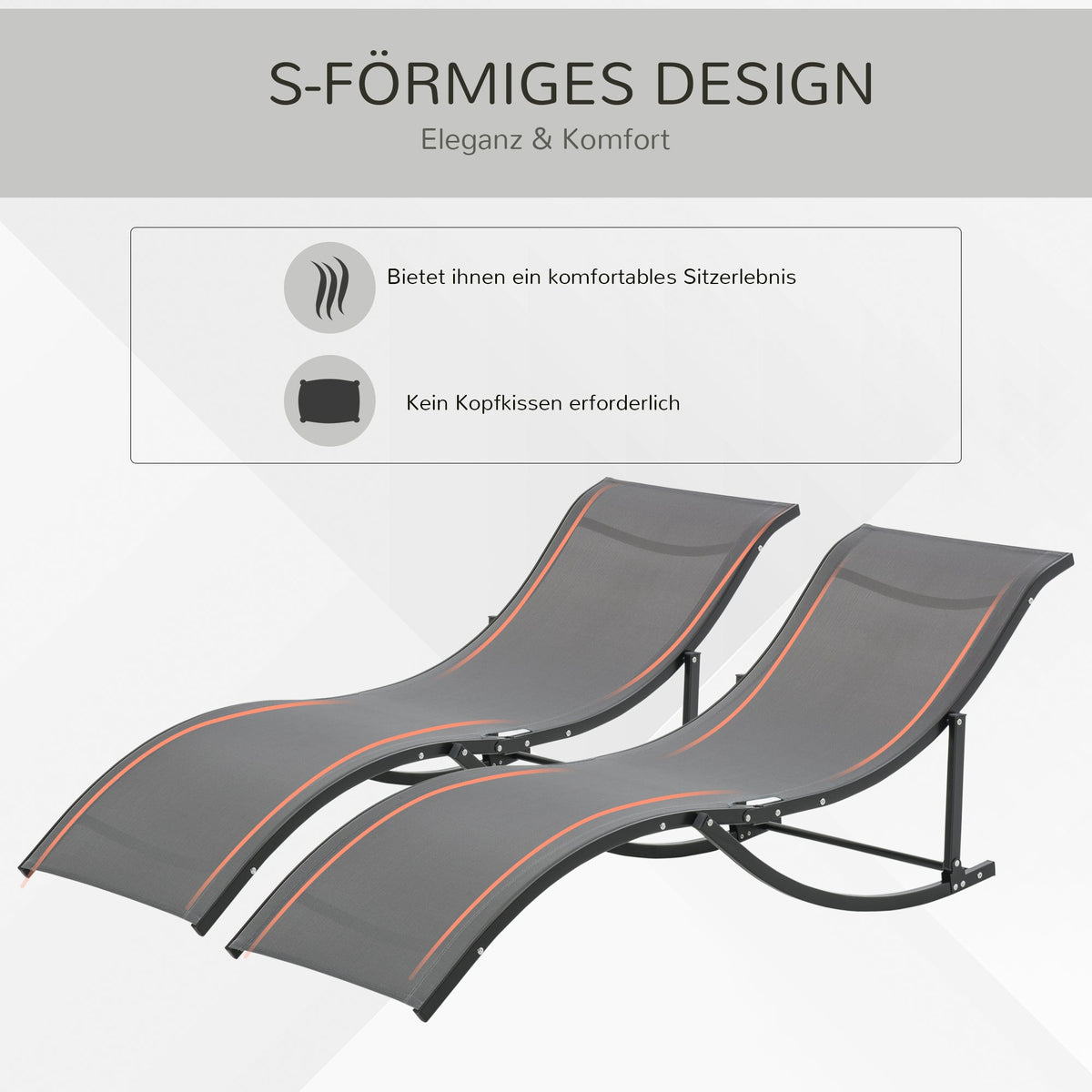 Sun Loungers Set of 2 Ergonomic Recliner Aluminum Texteline Dark Grey