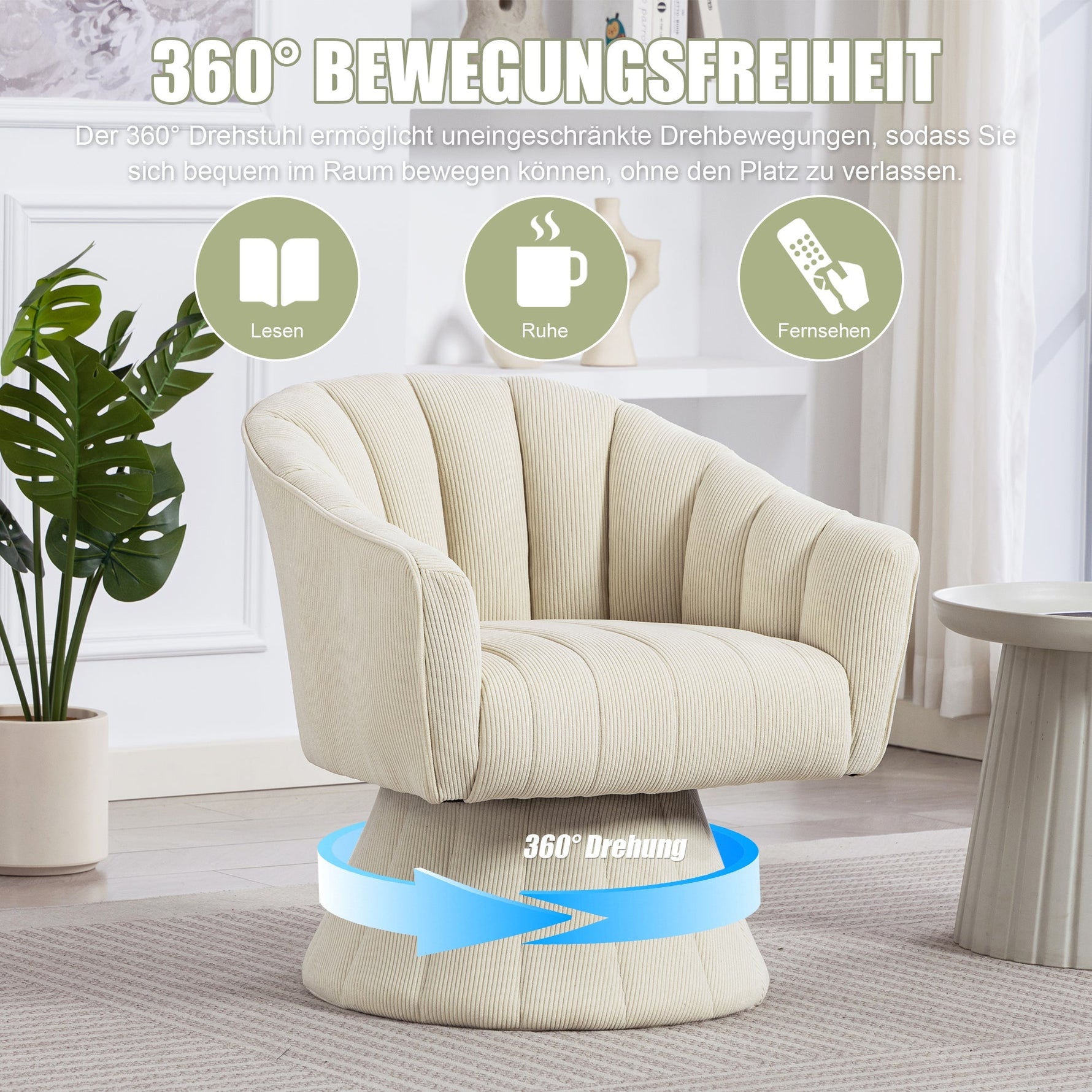 Swivel Chair 360° Ergonomic Cushions Modern Design Beige