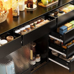 Modern Tall Cabinet with LED & App Control, Drawer, Pegboard Storage - Black
